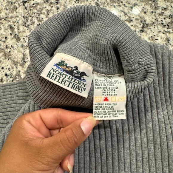 Northern Reflections Vintage Ribbed Gray Turtleneck Women's L Cotton Cozycore - Picture 2 of 6